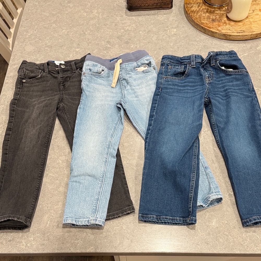 Set of Three Kids' Jeans in Black, Light Blue, and Dark Blue